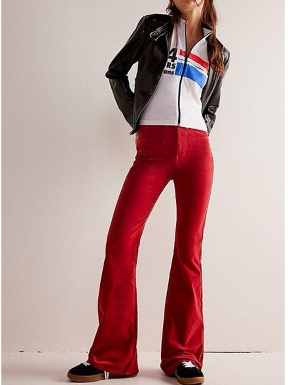 Free People We The Free Jayde Cord High Rise Flare Jeans in Red Size 28 - Picture 16 of 16